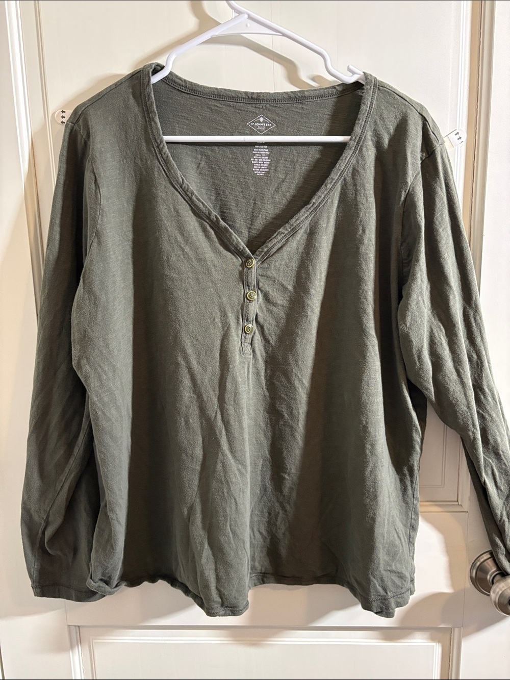 St. John's Bay Olive Green Long-Sleeve Henley Top